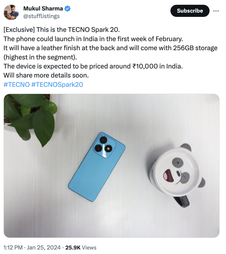 Tecno Spark 20 India launch timeframe & price range Leaked